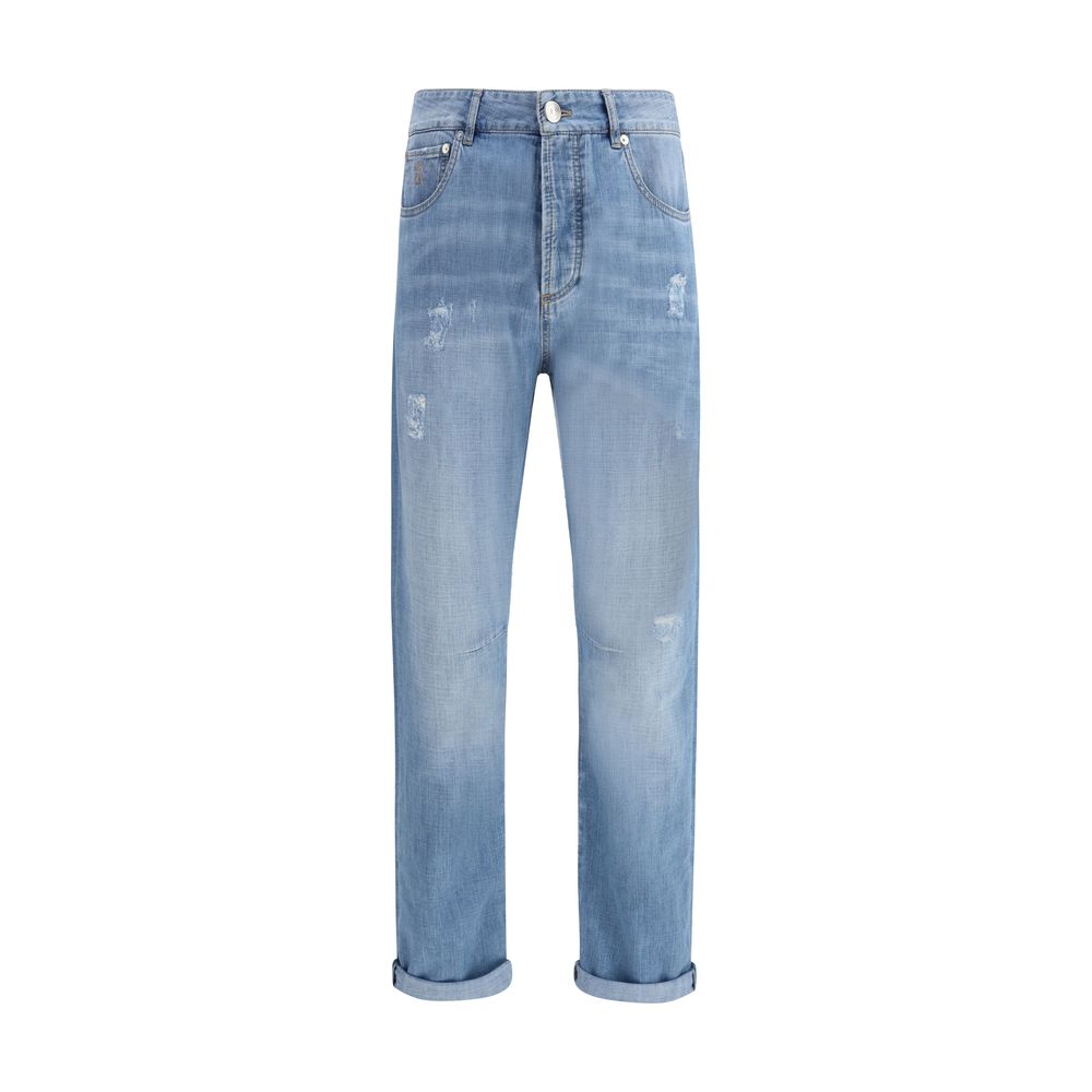 Brunello Cucinelli Lyseblå Bomulds Relaxed Fit Jeans