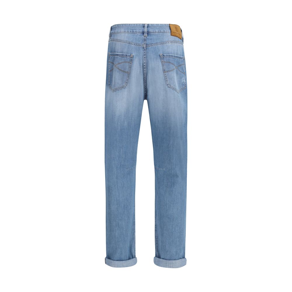Brunello Cucinelli Lyseblå Bomulds Relaxed Fit Jeans