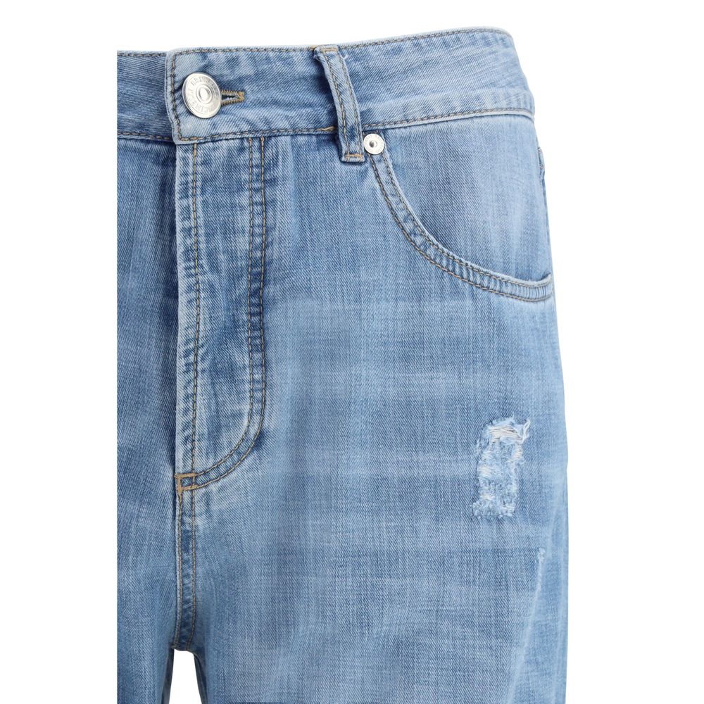 Brunello Cucinelli Lyseblå Bomulds Relaxed Fit Jeans