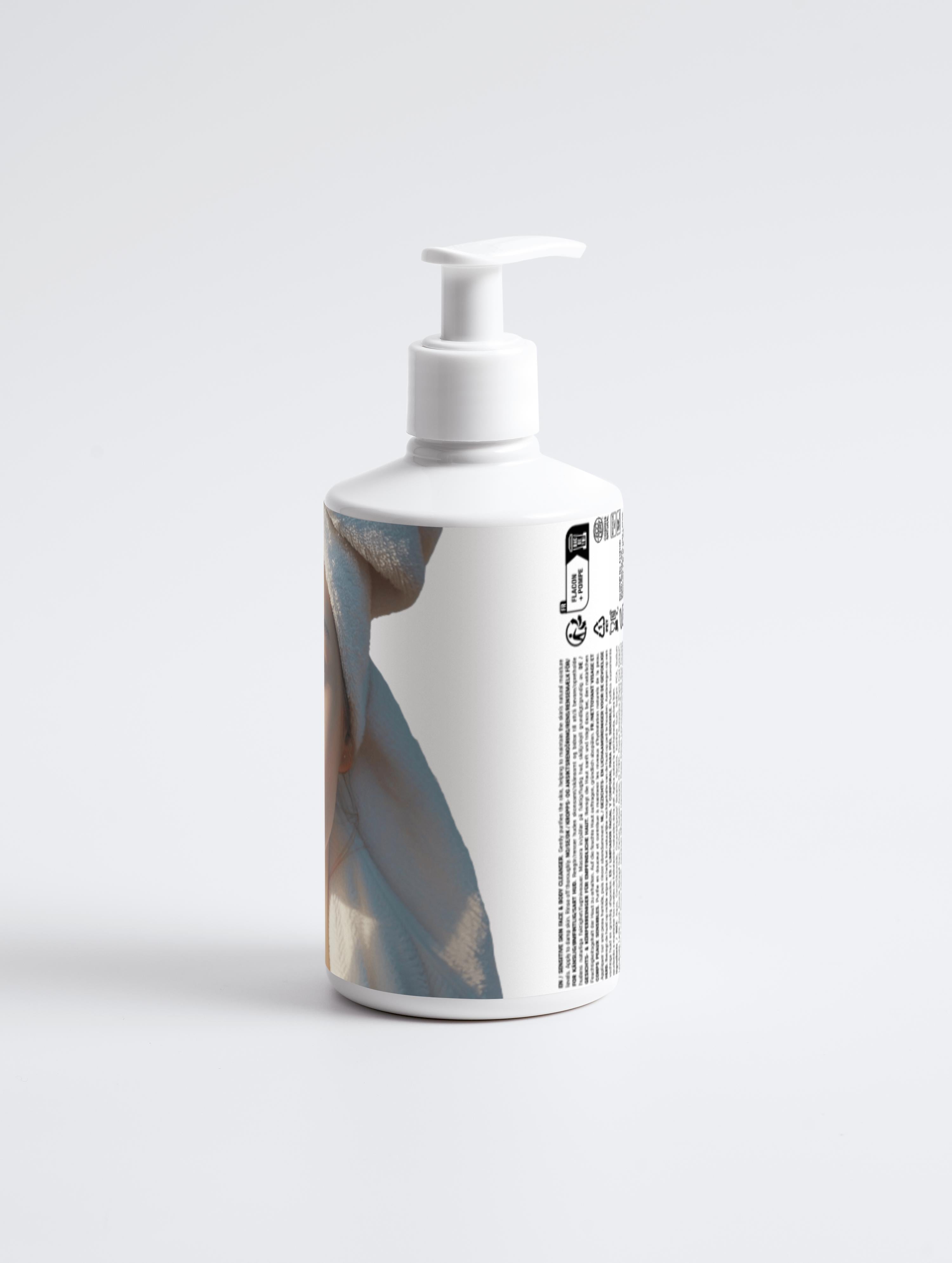 Sensitiv hud ansigts- og kropsrens med økologisk lind, jasmin og blommeekstrakt – blid og dermatologisk testet – COSMOS NATURAL-certificeret, fremstillet i Europa af Verelé, 290 ml / 9,81 fl oz