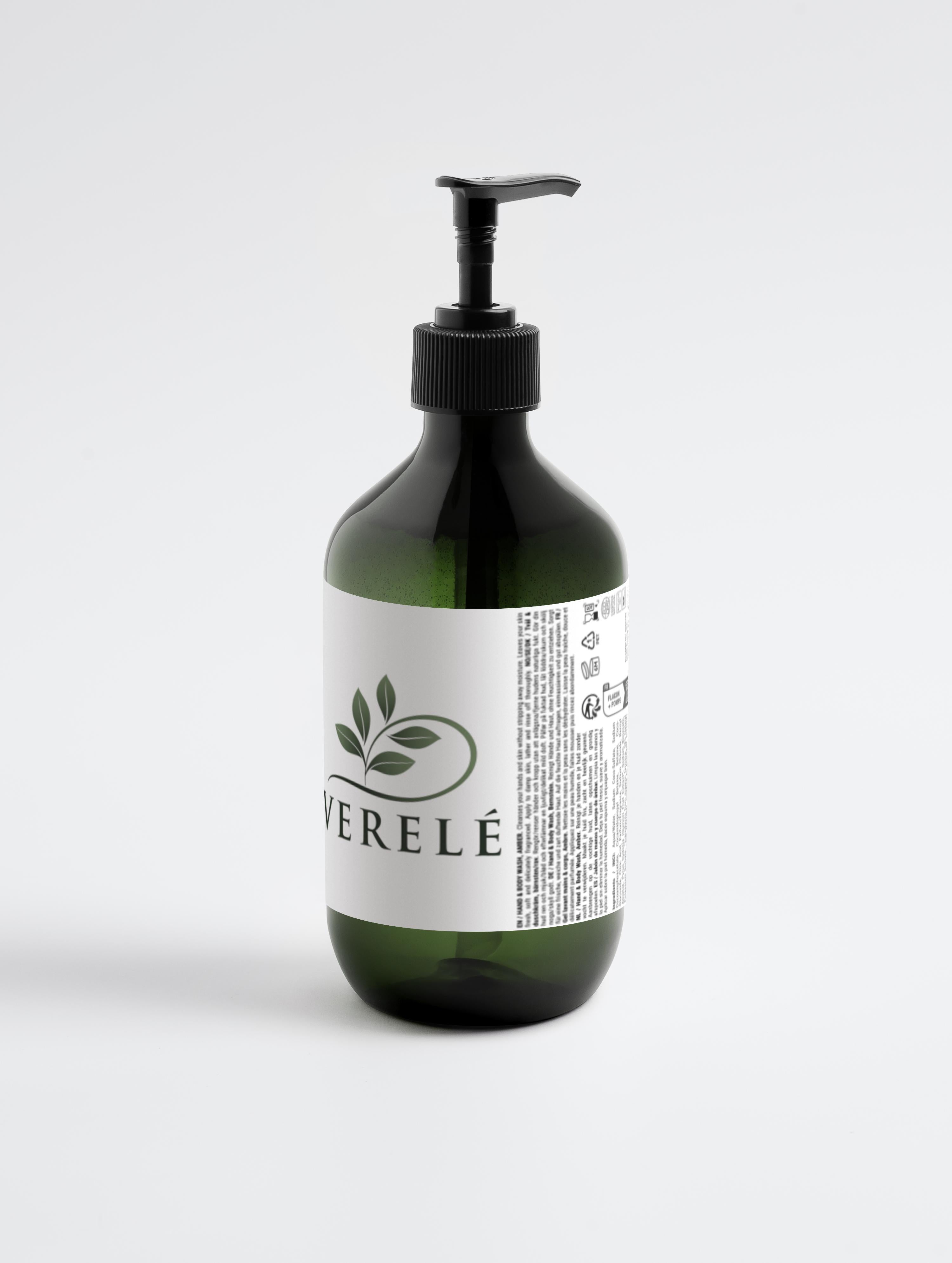 Hånd- og kropsvask med økologisk patchouli og ravvanilje – fugtgivende og vegansk – COSMOS NATURAL-certificeret, fremstillet i Europa af Verelé, 490 ml / 16,57 fl oz