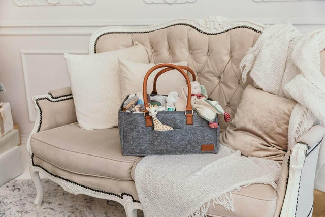 Storage Basket / Diaper Caddy Organizer – Versatile Felt & Vegan Leather with Customizable Partitions, Designed in Estonia by Ally Scandic - Hilstor