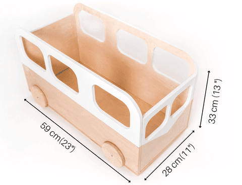 Kids Toy Storage Box on Wheels - Bus Design by EWART Woods | Safe, Durable, Easy-to-Move Wooden Organizer, Made in Europe - Hilstor