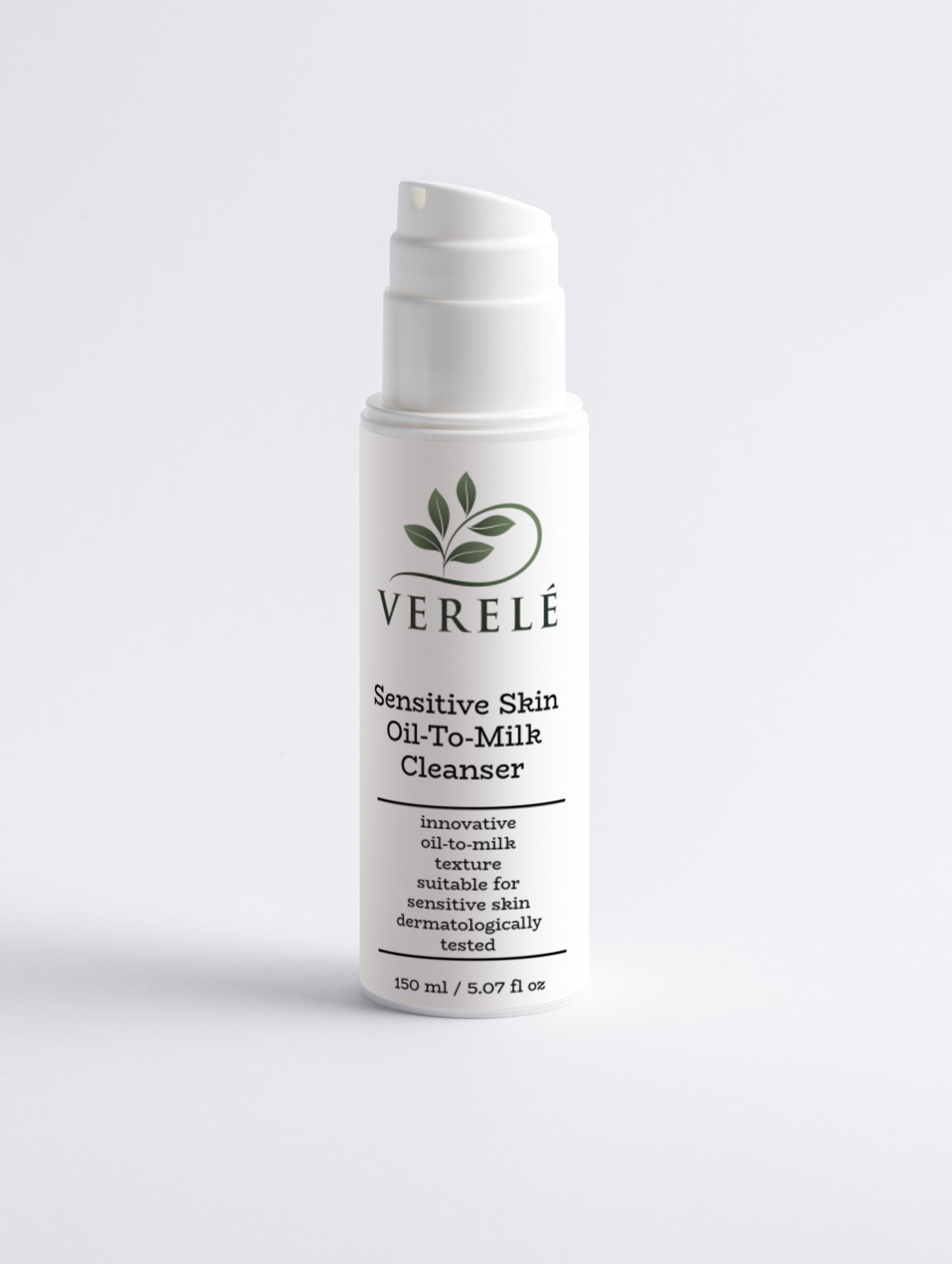 Olie-til-mælk-rens til sensitiv hud – Dermatologisk testet – COSMOS-certificeret, fremstillet i Europa af Verelé, 150 ml / 5,07 fl oz