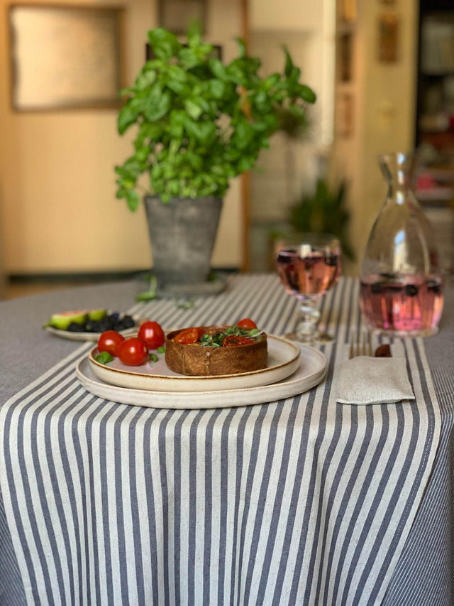 Table Runner, Recycled Fabric – Nord 1, Made in Europe, Nordic Design with Blue Stripes, Available in Multiple Sizes - Hilstor