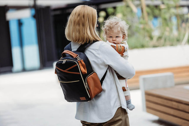 Small Diaper Backpack – Black Coffee, Lightweight Vegan Leather with Thermal Pockets, Designed in Estonia by Ally Scandic - Hilstor