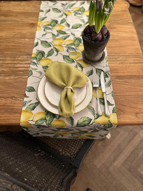 Table Runner – Lemon Linen Collection, Cotton-Linen Blend, European Made, Available in Multiple Sizes - Hilstor