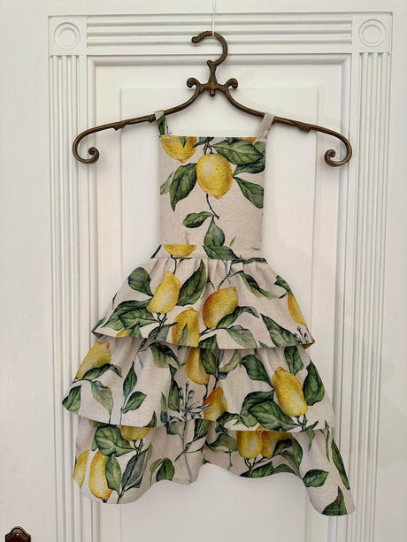 Kids Apron – Lemon Linen, 90% Cotton 10% Linen Blend, Playful Lemon Print, 51x37.5cm, Fun and Functional Kitchen Apron for Children, Made in Europe - Hilstor