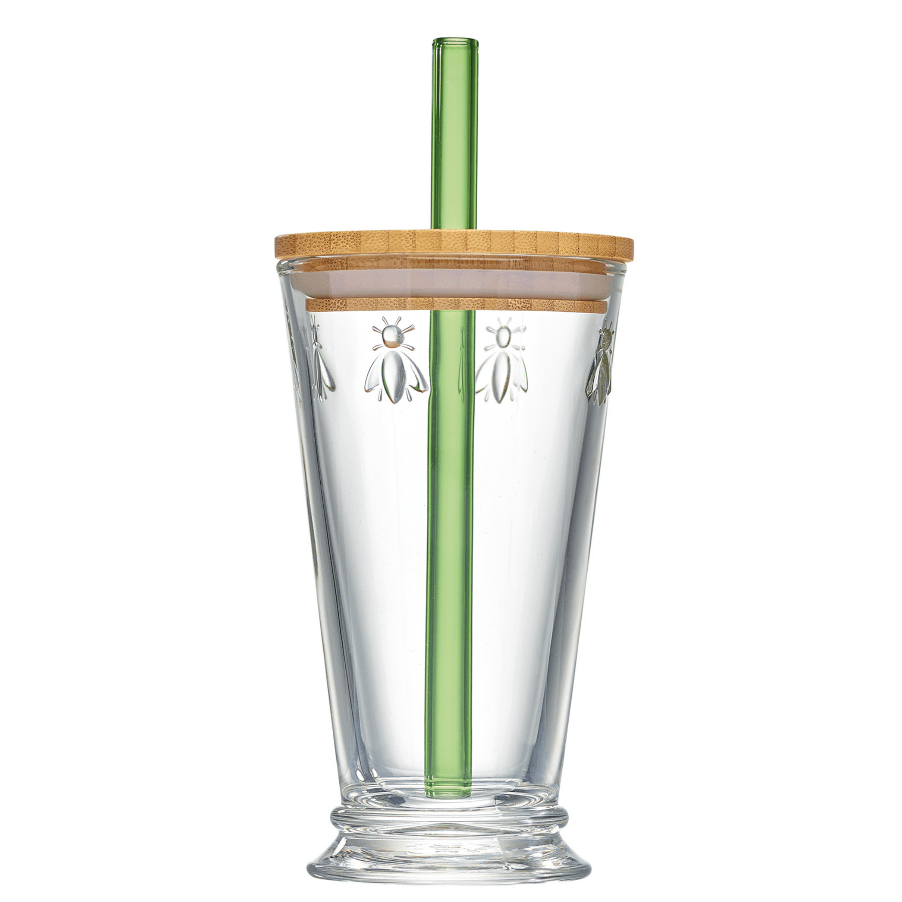 Bee Smoothie Glass by La Rochère - 420ml, Iconic Bee Design, Bamboo Låg & Glasshalm | Fransk glasfremstillingsarv, fremstillet i Europa