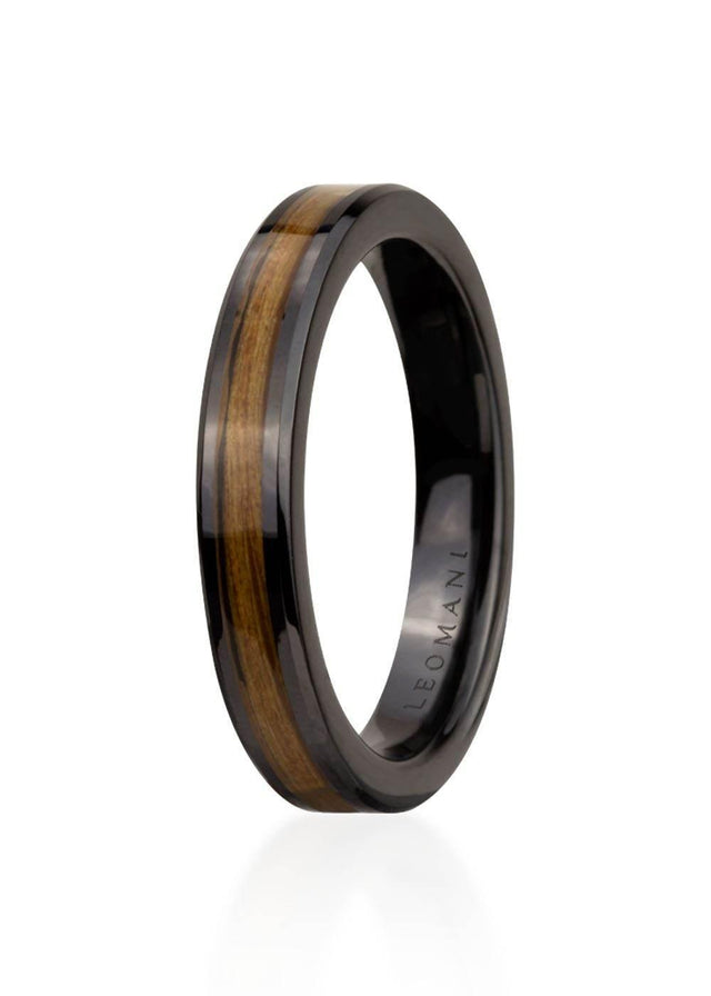 Ring Rakau for Men – Black Ceramic Ring with Natural Veneer | Stylish & Classic Design | Made in EU - Hilstor
