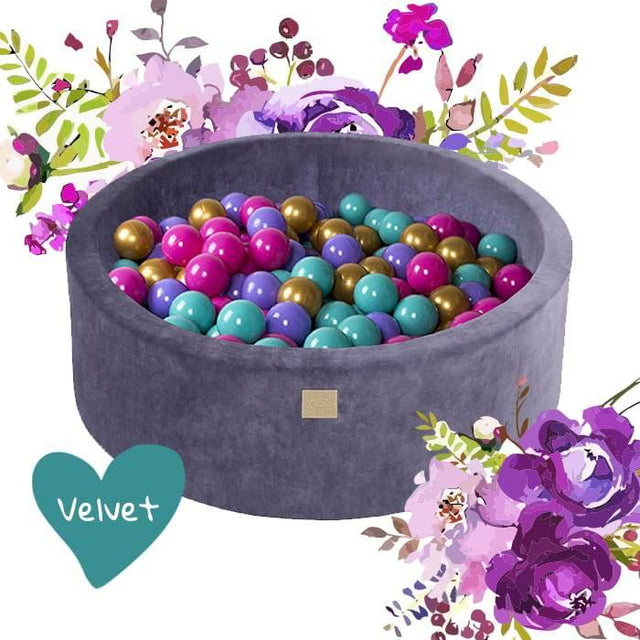 MeowBaby® Baby Foam Ball Pit 90x90x40cm – Model Flower, Made in Europe, Velvet Collection with 250 CE-Certified Balls - Hilstor