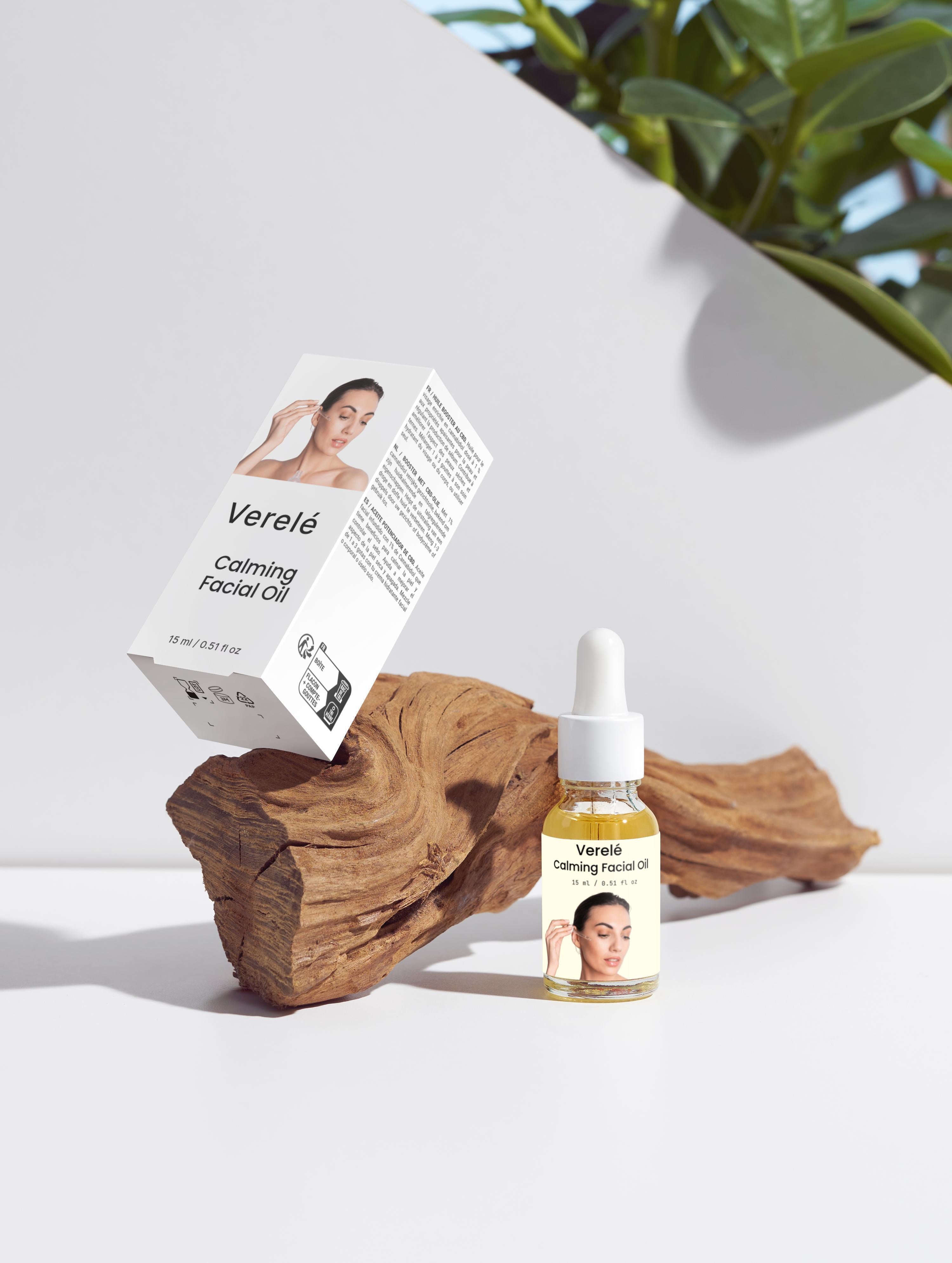 Beroligende ansigtsolie med 1 % CBD, hampefrøolie og talgkontrol – Økologisk og vegansk – COSMOS ORGANIC-certificeret, fremstillet i Europa af Verelé, 15 ml / 0,51 fl oz