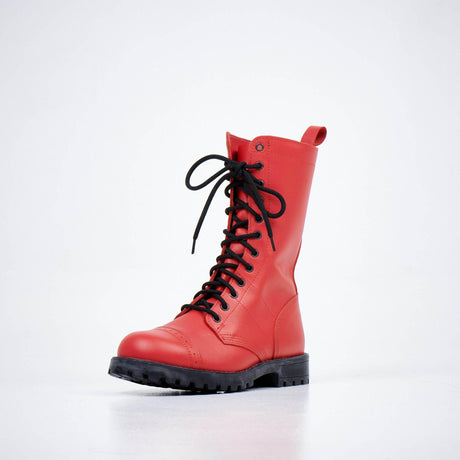 Red High Aviator Boots - Bold Unisex Design, Water-Repellent Leather | EU made, Military-Grade Durability, Red - Hilstor
