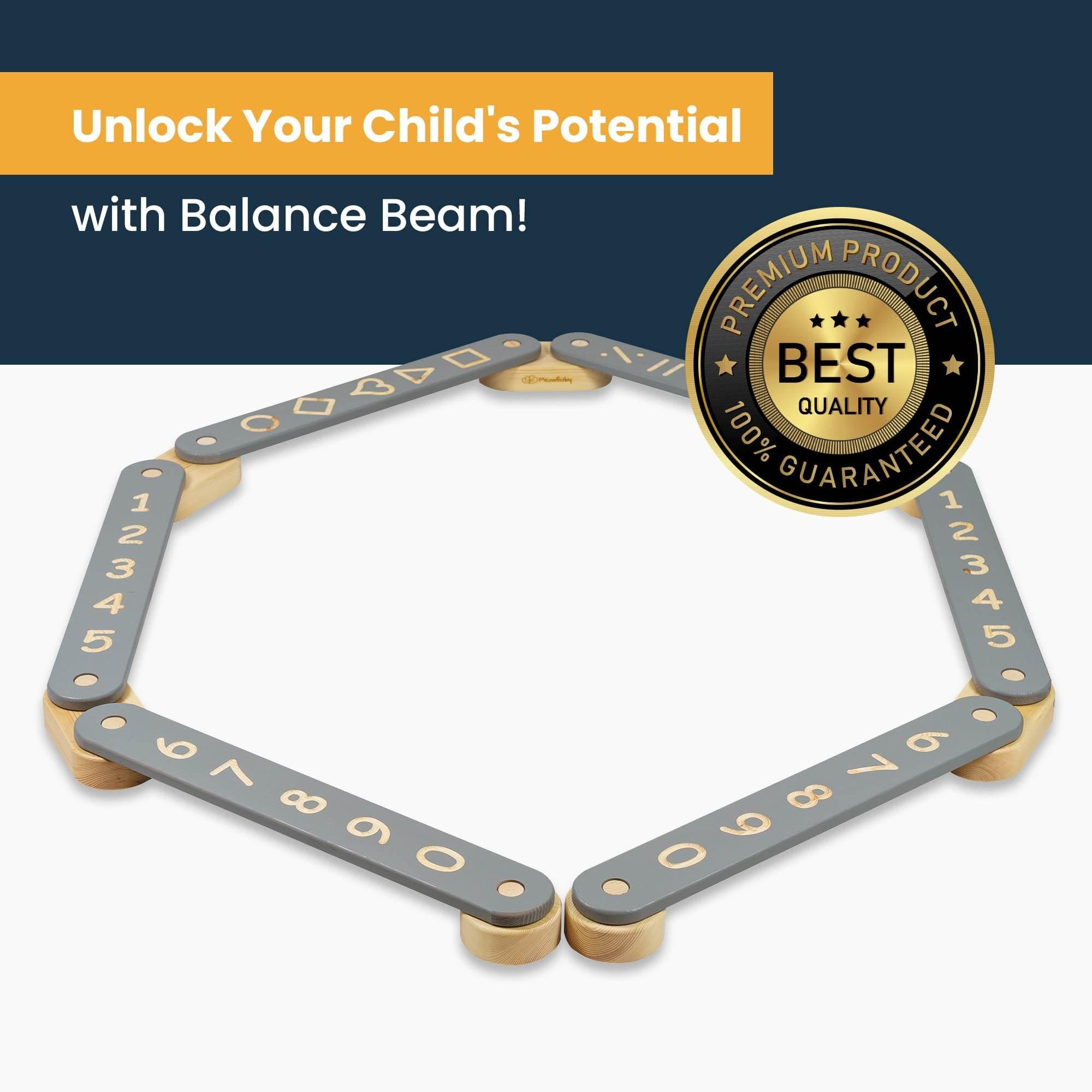 MeowBaby® Wooden Balance Beam – 4 Elements, Educational Sensory Path for Kids, Made in Europe - Hilstor