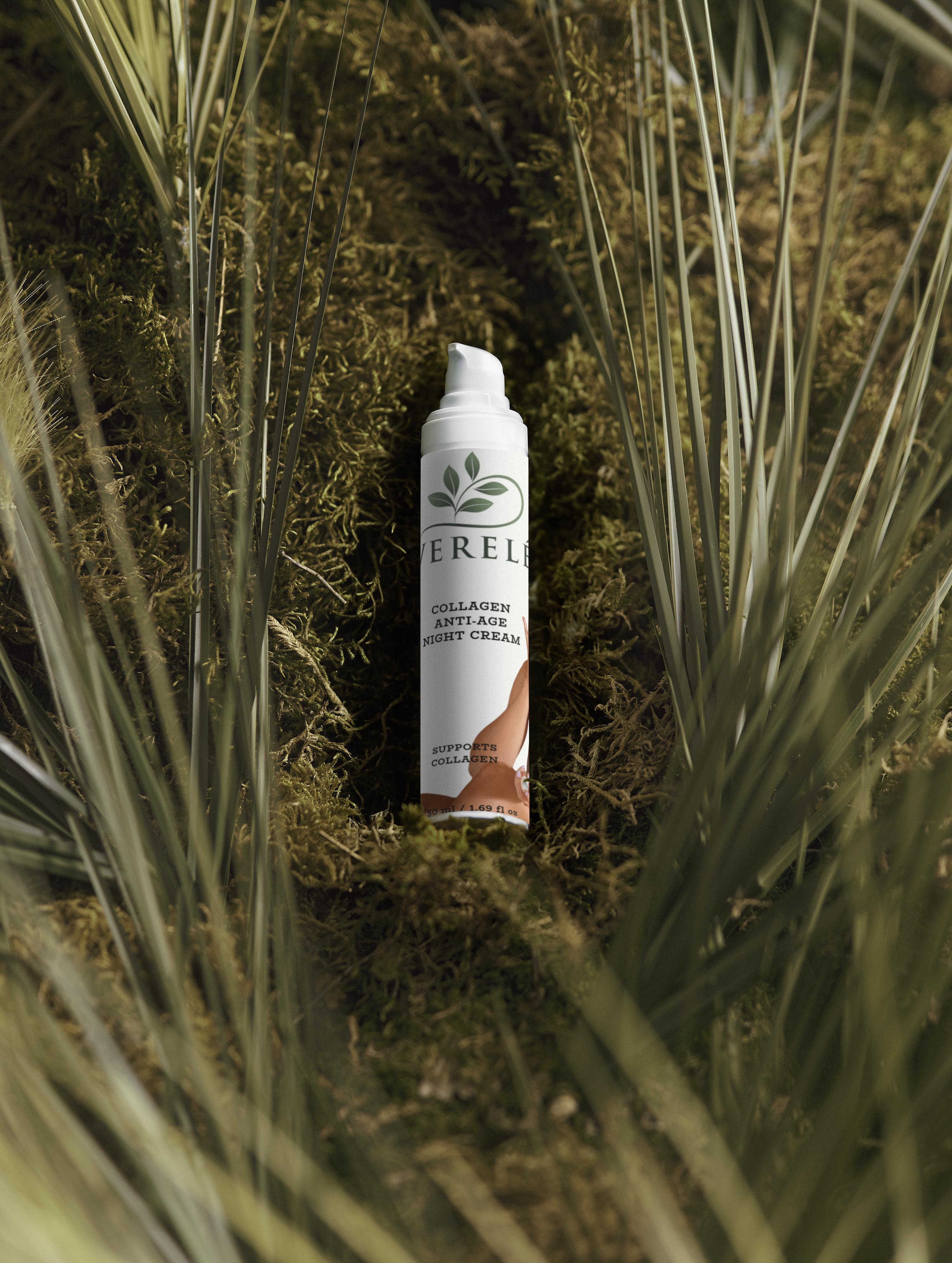 Kollagen anti-age natcreme med økologisk shea og kakaosmør – opstrammende og fugtgivende – COSMOS NATURAL certificeret, fremstillet i Europa af Verelé, 50 ml / 1,69 fl oz