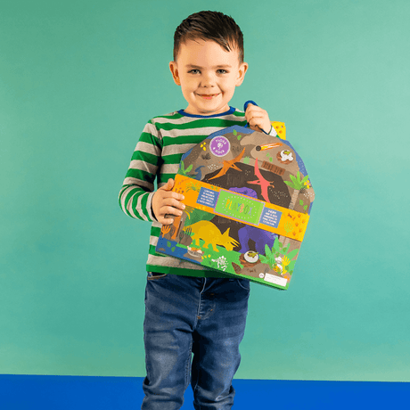 Dinosaur Playbox with Wooden Pieces – Portable Jurassic Adventure for Kids, Ages 3+ - Hilstor