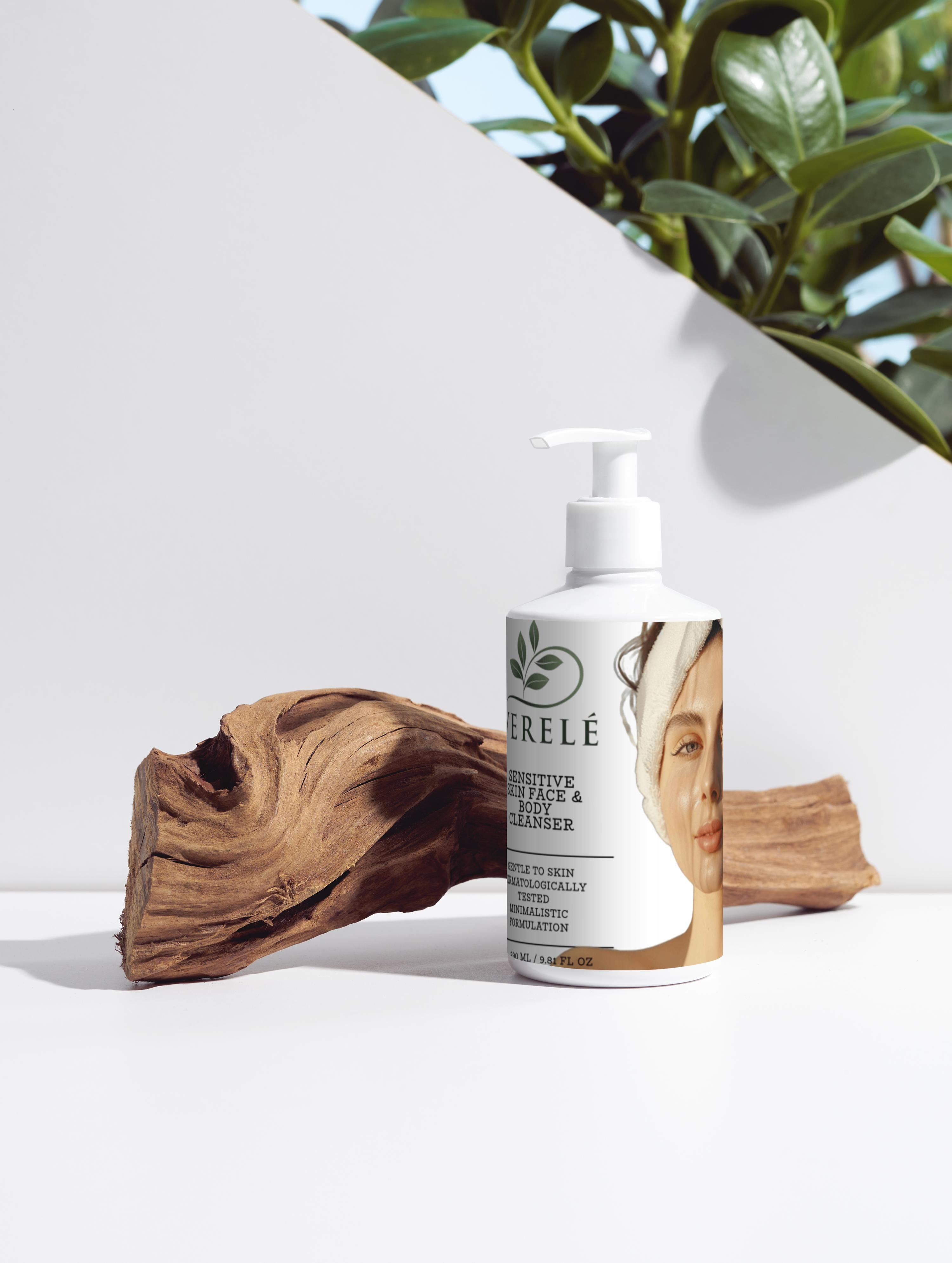Sensitiv hud ansigts- og kropsrens med økologisk lind, jasmin og blommeekstrakt – blid og dermatologisk testet – COSMOS NATURAL-certificeret, fremstillet i Europa af Verelé, 290 ml / 9,81 fl oz