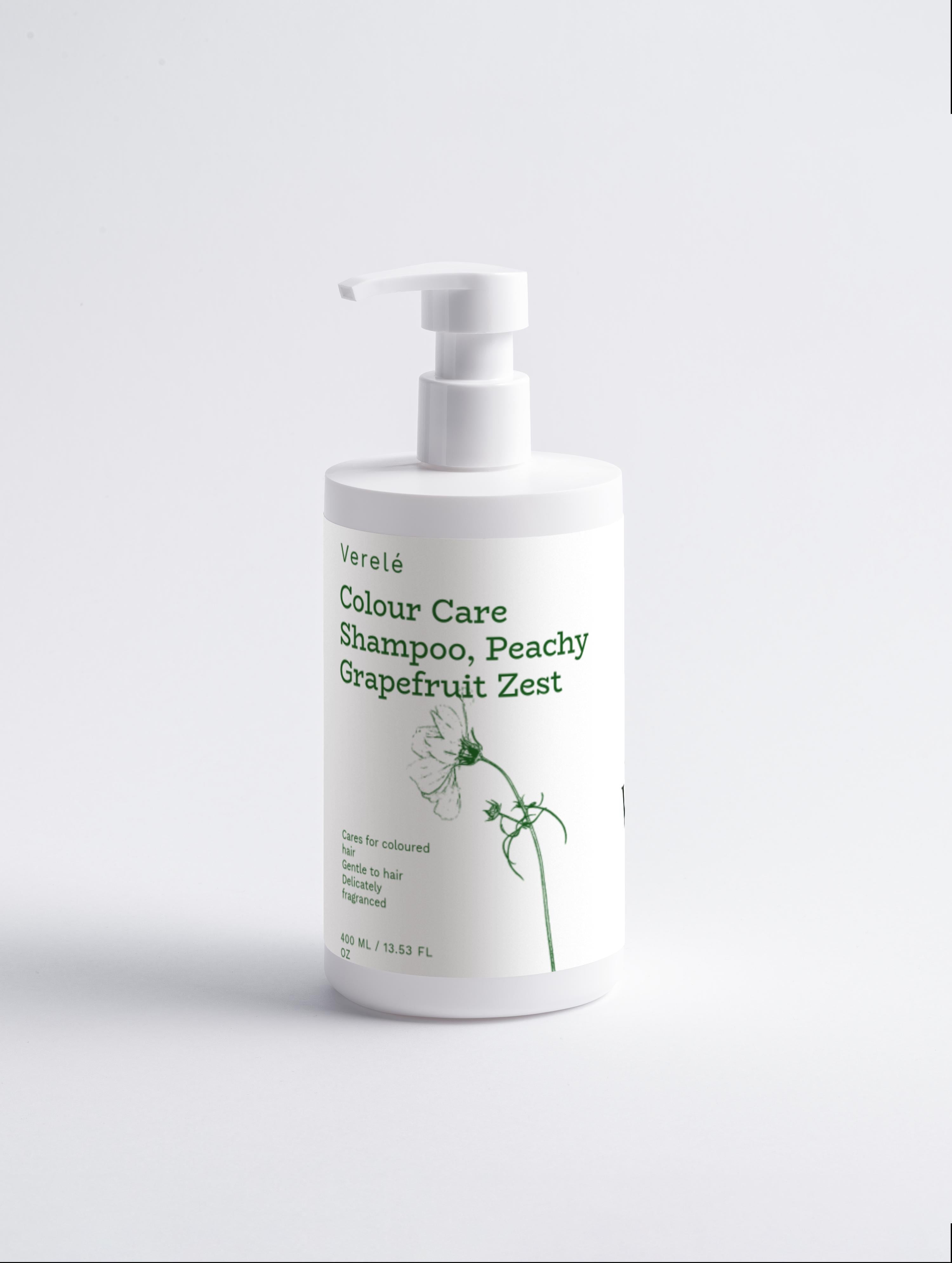 Color Care Shampoo med Aloe &amp; Wheat Protein – Peachy Grapefruit Zest – Blid og blank finish – Fremstillet i Europa af Verelé, 400 ml / 13,53 fl oz