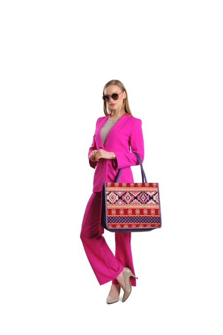 Clodagh Large Leather & Silk Tote Bag | Spacious & Stylish | Handmade in Turkey | Perfect for Work & Weekend Getaways - Hilstor