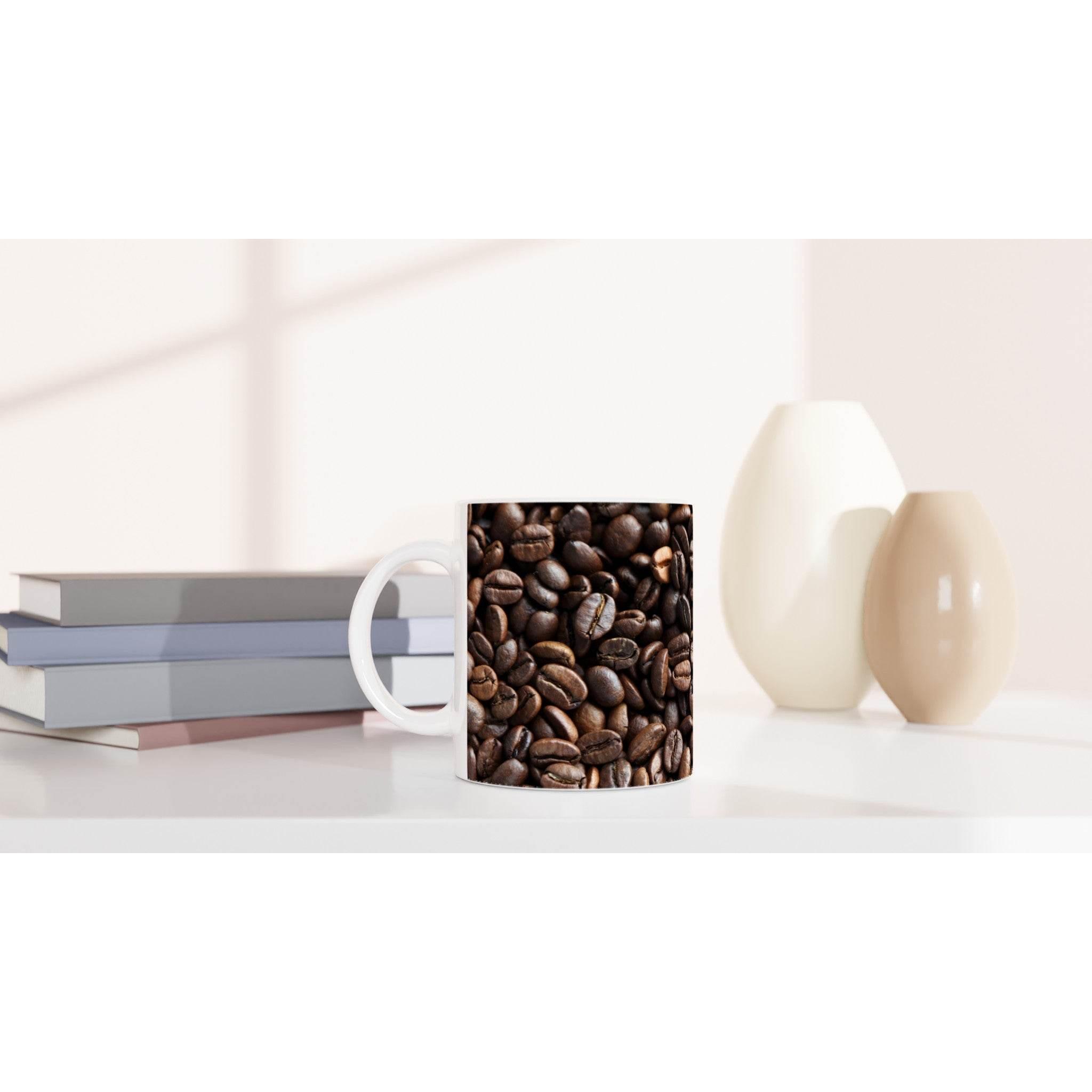 White 11oz Ceramic Mug Coffee Beans - Hilstor