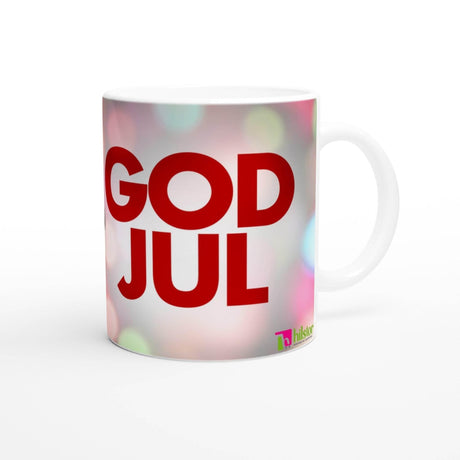 11oz Ceramic Mug - God jul with a colored rim, inside, and handle - Hilstor