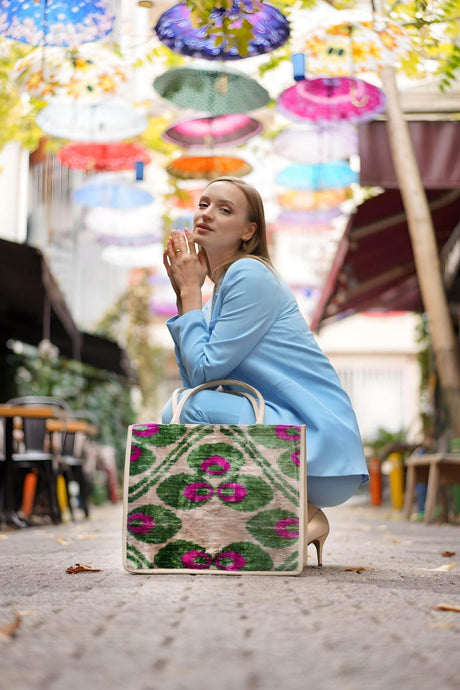 Gemma Large Leather & Silk Tote Bag | Spacious & Stylish | Handmade in Turkey | Perfect for Work & Weekend Getaways - Hilstor