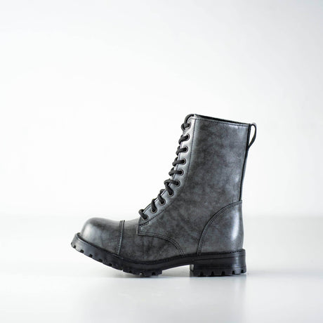 Gray Punk-Style Boots – Water-Repellent Leather Unisex Boots, Made in Europe by Samelin - Hilstor
