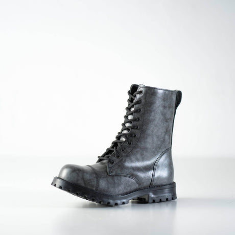 Gray Punk-Style Boots – Water-Repellent Leather Unisex Boots, Made in Europe by Samelin - Hilstor
