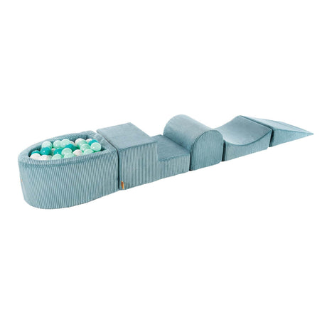 MeowBaby® Playset with Small Ball Pit – Turquoise & Turquise/White/Mint, 5-Piece Foam Blocks for Kids, Made in EU - Hilstor