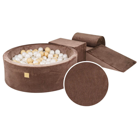 MeowBaby® Playset with Ball Pit and 3 Elements – Brown, 4-Piece Foam Set with 200 Balls, Made in EU - Hilstor