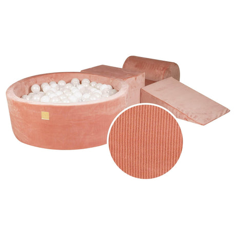 MeowBaby® Playset with Ball Pit and 3 Elements – Apricot, 4-Piece Foam Set with 200 Balls, Made in EU - Hilstor