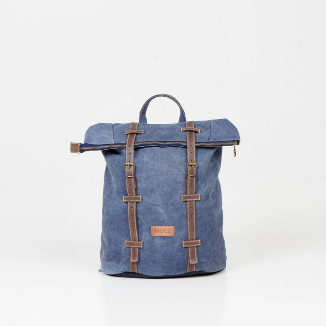 ZIP Backpack – Blue Water-Resistant Canvas, Padded Laptop Compartment, Adjustable Straps – Handmade in Europe - Hilstor
