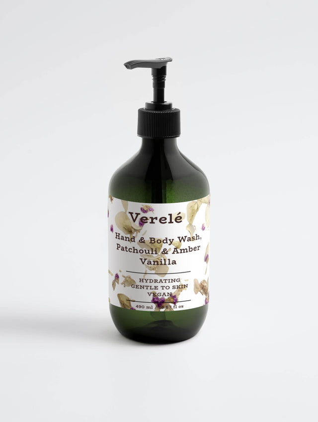 Hand & Body Wash with Organic Patchouli & Amber Vanilla – Hydrating & Vegan – COSMOS NATURAL Certified, Made in Europe by Verelé, 490 ml / 16.57 fl oz - Hilstor