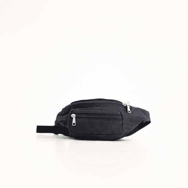 Leather Bum Bag No. 22 by Papillon - Black, Genuine Leather, Multiple Zipper Pockets | Adjustable Strap, Stylish & Practical, Made in Europe - Hilstor