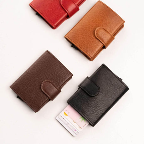 Leather Wallet 40-25 with RFID/NFC Blocking – Handmade in Europe, Natural Leather, Aluminum Card Holder, 2-Year Warranty - Hilstor