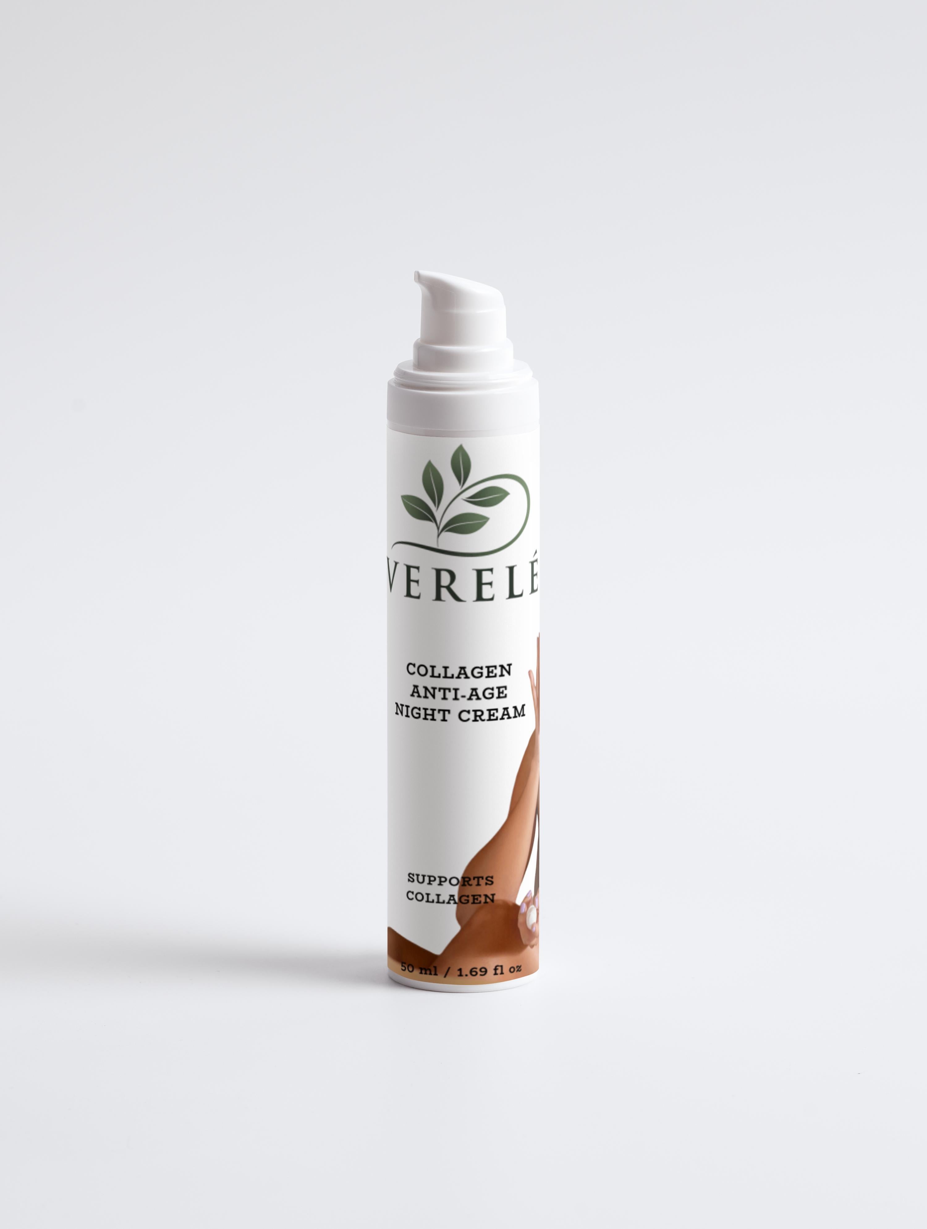 Kollagen anti-age natcreme med økologisk shea og kakaosmør – opstrammende og fugtgivende – COSMOS NATURAL certificeret, fremstillet i Europa af Verelé, 50 ml / 1,69 fl oz
