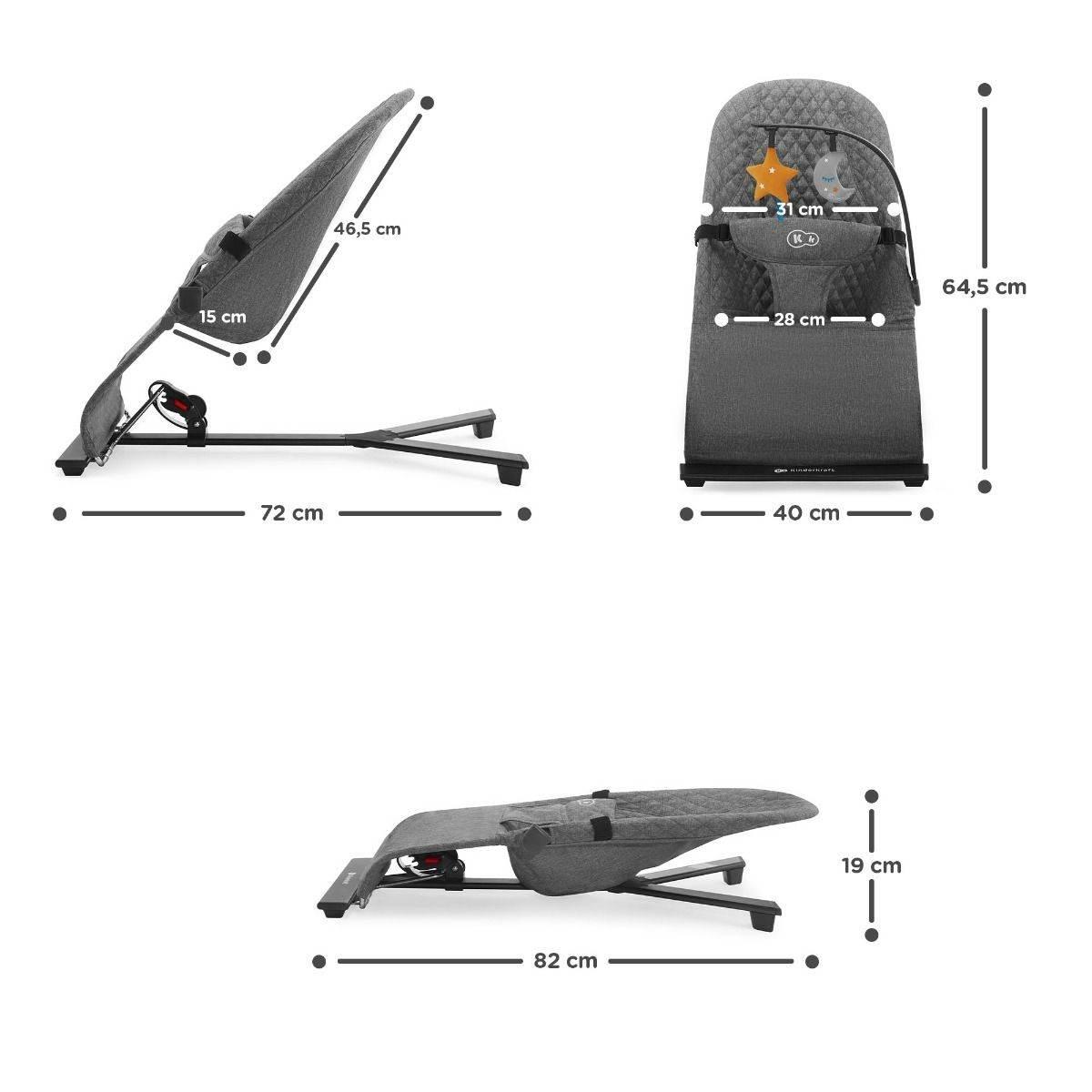 Baby Bouncer MIMI – Grey, Adjustable Backrest, Lightweight, Minimalist Design, for Babies Up to 9 kg, Designed in Europe - Hilstor