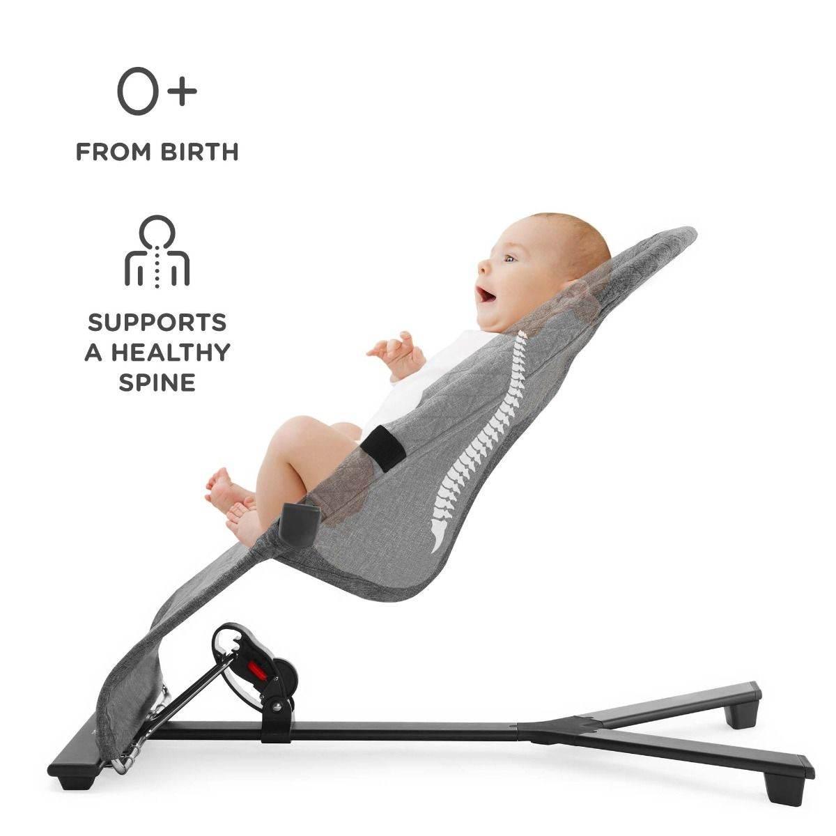 Baby Bouncer MIMI – Grey, Adjustable Backrest, Lightweight, Minimalist Design, for Babies Up to 9 kg, Designed in Europe - Hilstor