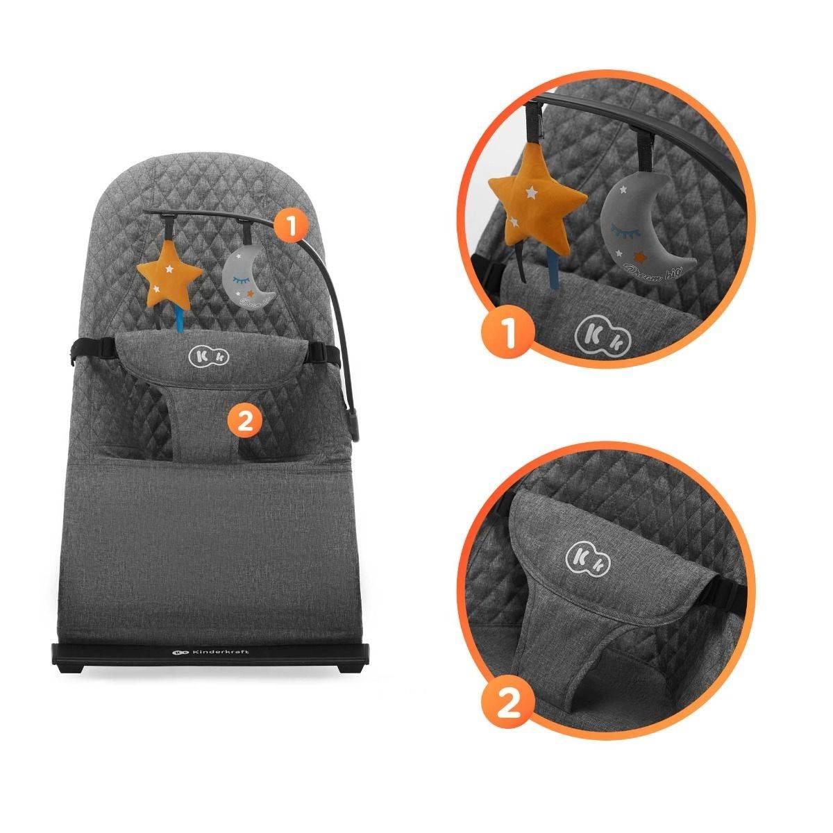 Baby Bouncer MIMI – Grey, Adjustable Backrest, Lightweight, Minimalist Design, for Babies Up to 9 kg, Designed in Europe - Hilstor