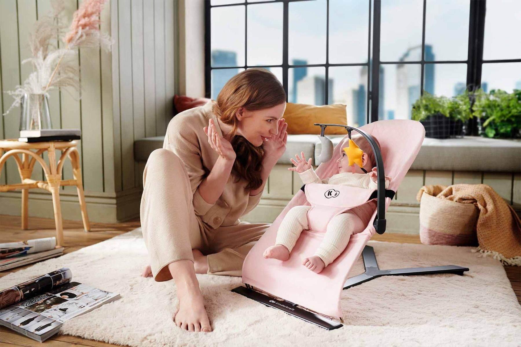 Baby Bouncer MIMI – Grey, Adjustable Backrest, Lightweight, Minimalist Design, for Babies Up to 9 kg, Designed in Europe - Hilstor