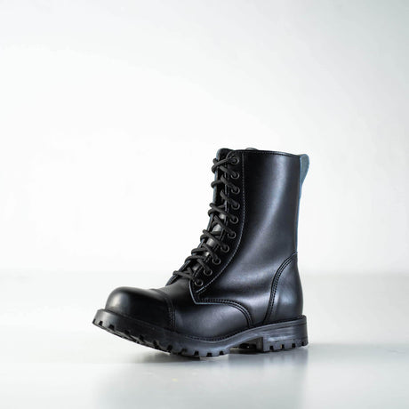 Black Punk-Style Boots – Water-Repellent Leather Unisex Boots, Made in Europe by Samelin - Hilstor