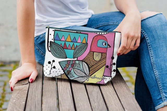 Makeup Bag / Pouch Little Bird – Available in Smooth or Velour, Multiple Sizes, Made in Europe by Garbanota - Hilstor