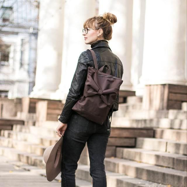 Waterproof Brown Bow Backpack – Stylish & Functional for Everyday Use – Made in Europe - Hilstor