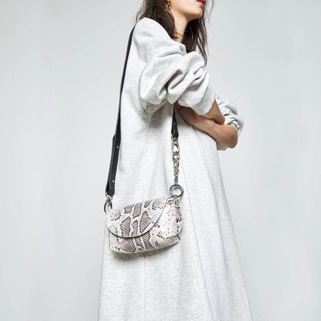 Handmade 100% Leather Crossbody Bag – Snake Print – Versatile with 2 Adjustable Straps – Made in EU - Hilstor