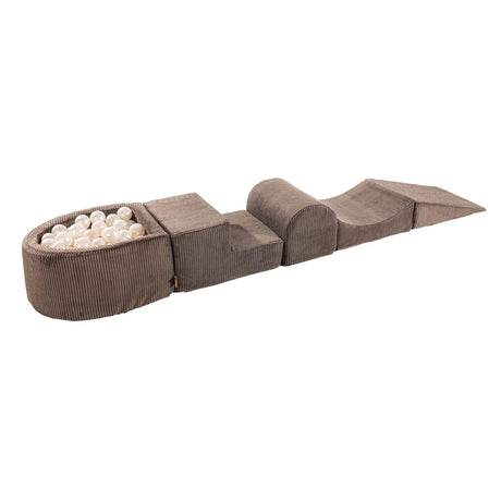 MeowBaby® Playset with Small Ball Pit – Brown & White Pearl, 5-Piece Foam Blocks for Kids, Made in EU - Hilstor