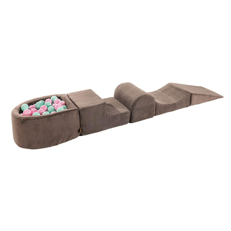 MeowBaby® Playset with Small Ball Pit – Brown & Pastel Pink/Mint, 5-Piece Foam Blocks for Kids, Made in EU - Hilstor
