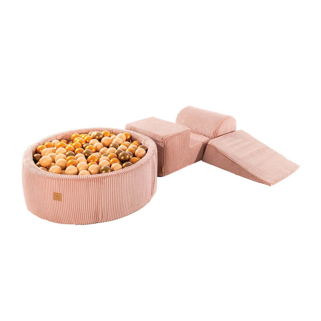 MeowBaby® Playset with Ball Pit – Pink, Beige & Gold, Soft Foam Blocks for Kids, Made in EU - Hilstor