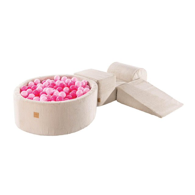 MeowBaby® Playset with Ball Pit – Ecru & Pink, Soft Foam Blocks for Kids, Made in EU - Hilstor