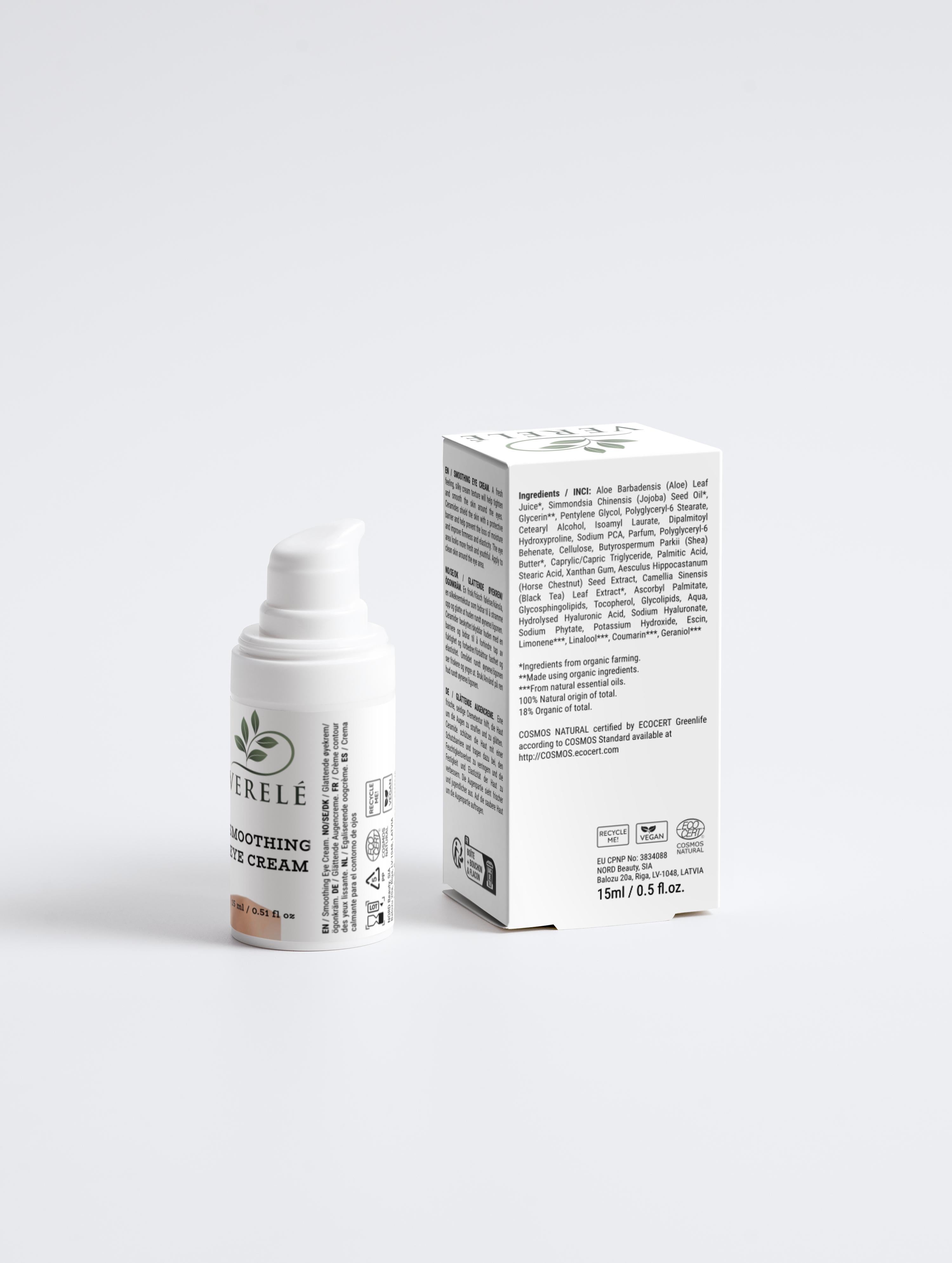 Smoothing Eye Cream with Ceramides & Hyaluronic Acid – Anti-Ageing & Hydrating Formula – COSMOS NATURAL Certified, Made in Europe by Verelé, 15 ml / 0.51 fl oz