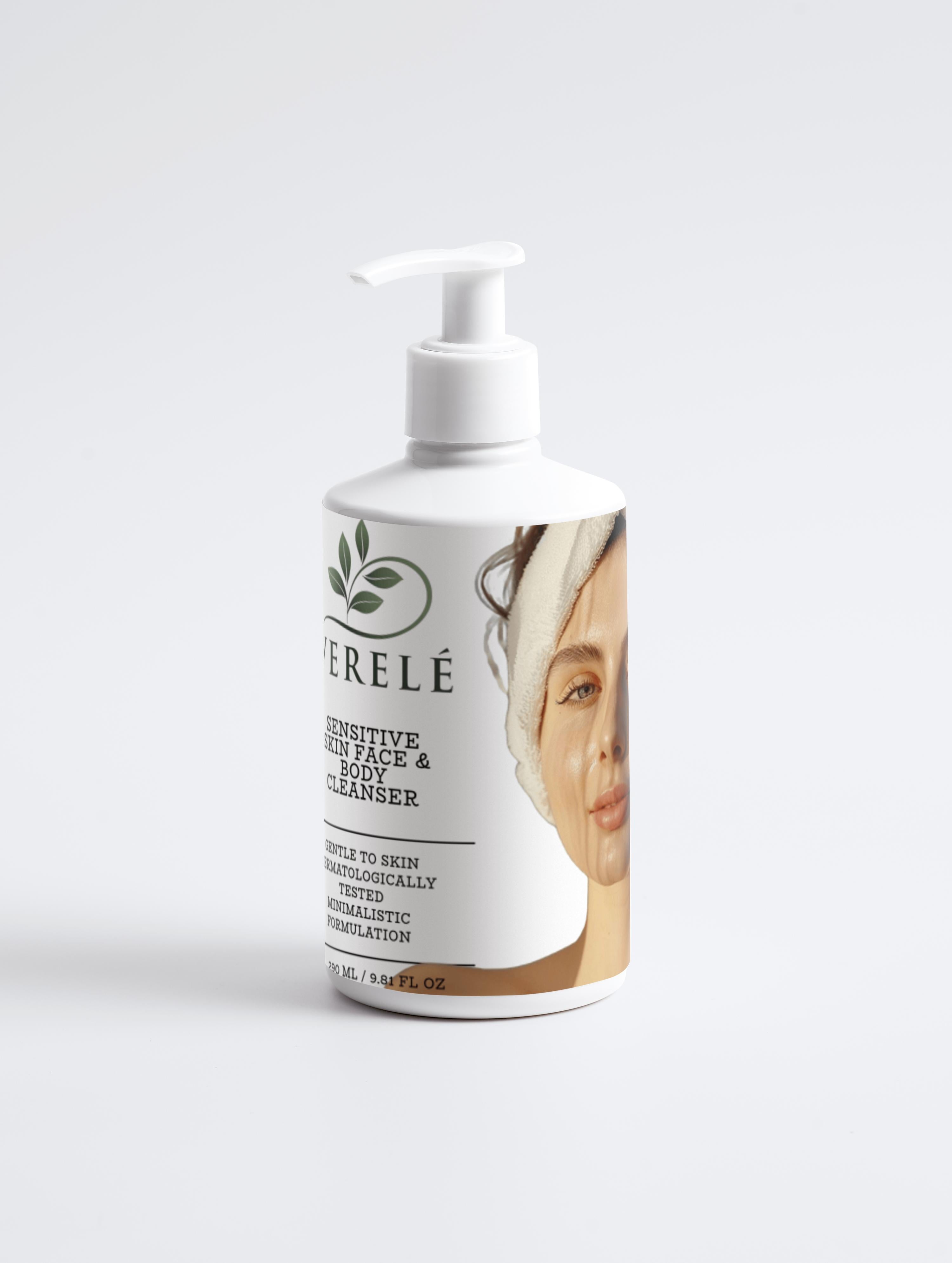 Sensitiv hud ansigts- og kropsrens med økologisk lind, jasmin og blommeekstrakt – blid og dermatologisk testet – COSMOS NATURAL-certificeret, fremstillet i Europa af Verelé, 290 ml / 9,81 fl oz